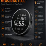 Close-up of the digital measuring ruler's backlit 1.8 inch LCD screen showing a precise measurement in a low-light setting