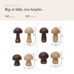 Mushroom night light casting a warm amber glow in a dimly lit bedroom showcasing sleep-friendly lighting two size height lamp
