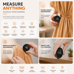 Size comparison showing the 35g digital measuring ruler next to everyday objects to highlight its compact pocket-sized design