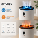 Volcanic flame jellyfish aroma diffuser in white glowing on a clean desktop with soft mist rising in a dark room